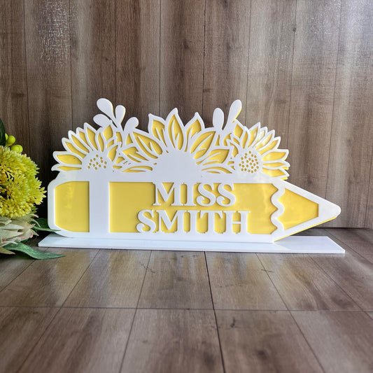 Personalised Teachers Floral Pencil Desk Sign