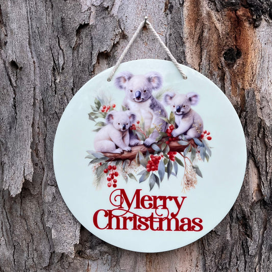 Sublimated Koala Themed Merry Christmas plaque