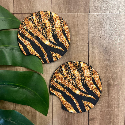 Gold glitter Zebra Car Coasters - Webster Enterprises