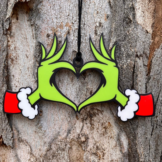 Love Heart Hands Grinch Christmas Ornament - Webster Enterprises