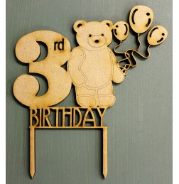 3RD BIRTHDAY BEAR CAKE TOPPER - CT142