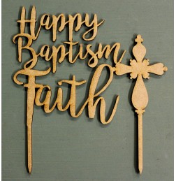 CUSTOM HAPPY BAPTISM NAME CAKE TOPPER WITH CROSS - CT116