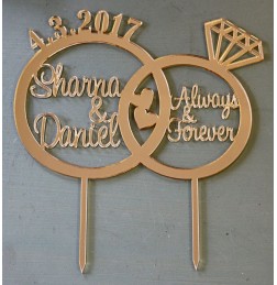 CUSTOM WEDDING RING WITH NAMES & DATE CAKE TOPPER - CT049
