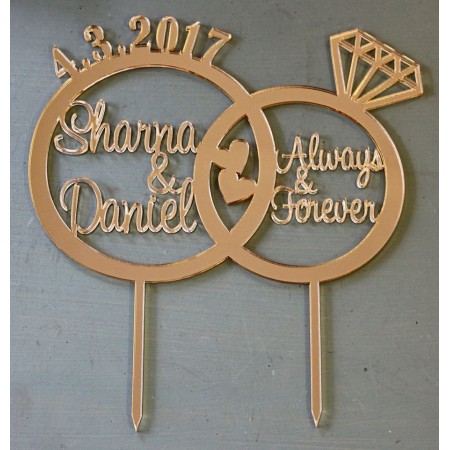 CUSTOM WEDDING RING WITH NAMES & DATE CAKE TOPPER - CT049