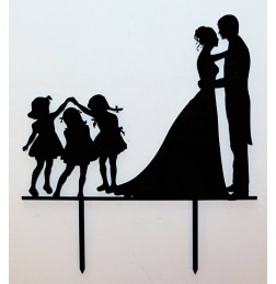 BRIDE & GROOM WITH THREE GIRLS CAKE TOPPER - CT068