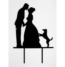 BRIDE & GROOM WITH DOG CAKE TOPPER - CT069