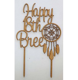 CUSTOM HAPPY AGE NAME WITH DREAMCATCHER CAKE TOPPER - CT215
