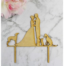 BRIDE & GROOM WITH DOGS & CAT CAKE TOPPER - CT100
