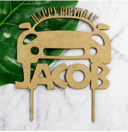CUSTOM HAPPY BIRTHDAY NAME WITH CAR CAKE TOPPER - CT230