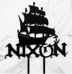 PIRATE SHIP WITH CUSTOM NAME CAKE TOPPER - CT245