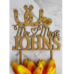 CUSTOM MR & MRS WITH DOUBLE HORSESHOES CAKE TOPPER - CT107