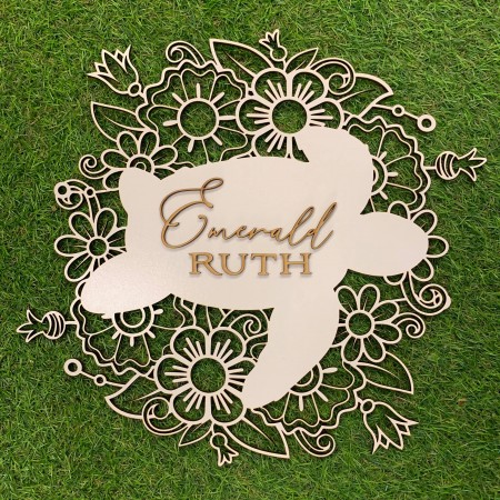 PERSONALISED FLORAL TURTLE NAME PLAQUE - BK060
