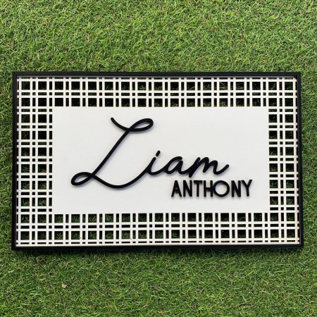 PERSONALISED RECTANGLE RATTAN WEAVE NAME PLAQUE - BK088