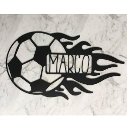 PERSONALISED FLAMED SOCCER BALL NAME PLAQUE - BK032