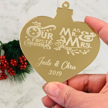 CUSTOMISED OUR FIRST CHRISTMAS AS MR & MRS CHRISTMAS BAUBLE DECORATION - XMAS001