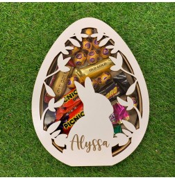 CUSTOMISED EASTER EGG SHAPED FLORAL BUNNY CHOCOLATE DROP BOX - E020