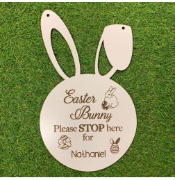 CUSTOMISED EASTER BUNNY PLEASE STOP HERE PLAQUE - E008