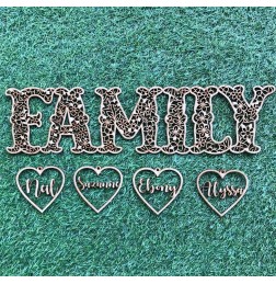 FLORAL FAMILY EXTRA NAME HEARTS - FAM029