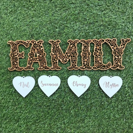 FLORAL FAMILY EXTRA NAME HEARTS ENGRAVED - FAM031