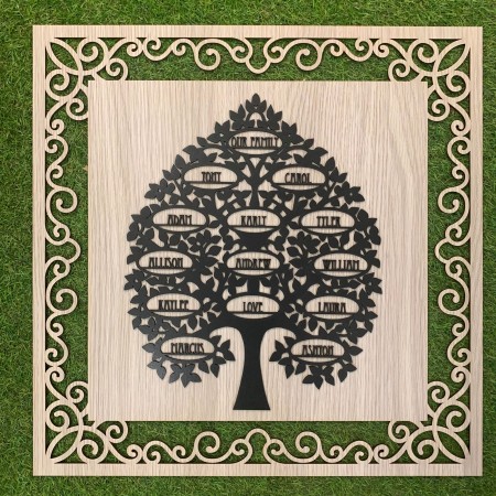 2D DECORATIVE SQUARE FRAME FAMILY TREE WALL PLAQUE - FAM033