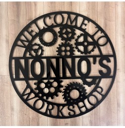 PERSONALISED WELCOME TO WORKSHOP WITH GEARS WALL PLAQUE - M905