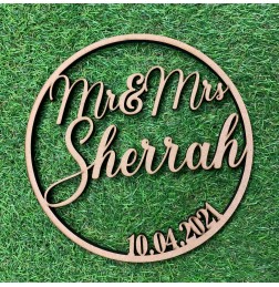 PERSONALISED MR & MRS CIRCLE NAME SIGN WITH DATE - PNR028