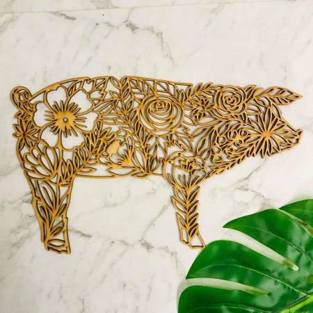FLORAL PIG WALL PLAQUE- WA045